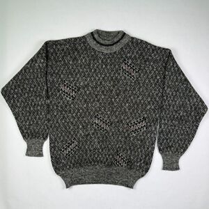 Kensington Made in Italy Wool Blend Sweater Gray Black Geometric Large